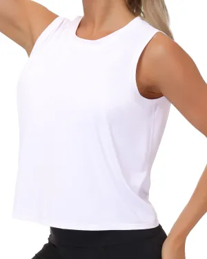 Ice Silk Workout Tops for Women Quick Dry Muscle Gym Running Shirts Sleeveless Flowy Yoga Tank Tops (White, Medium)