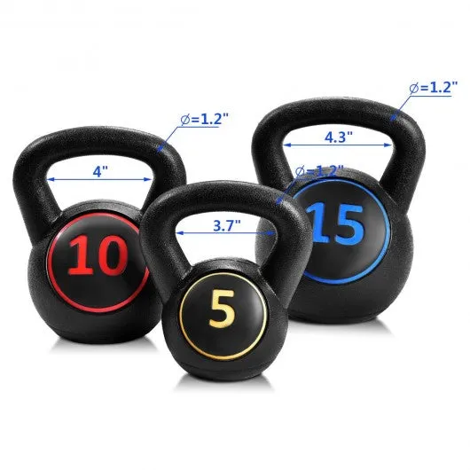 3 pcs 5 10 15lbs Kettlebell Kettle Bell Weight Set