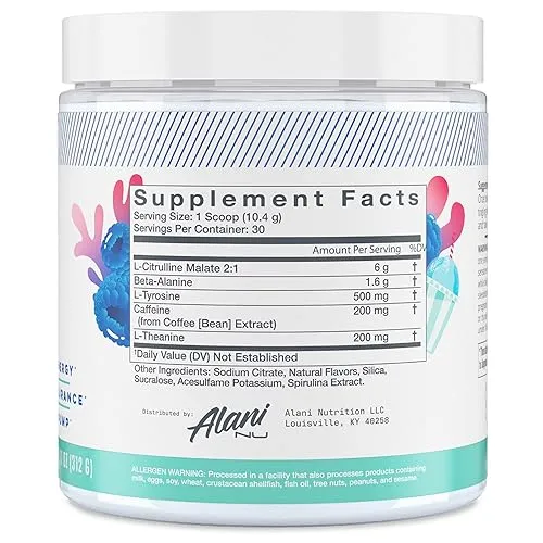 Alani Nu Pre Workout Blue Slush, 30 Servings