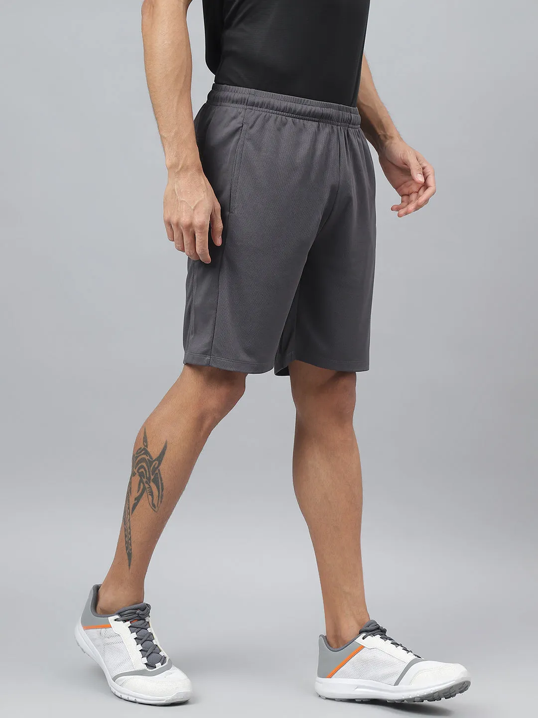 Alcis Men Dark Grey Anti-Static Slim-Fit Training Shorts