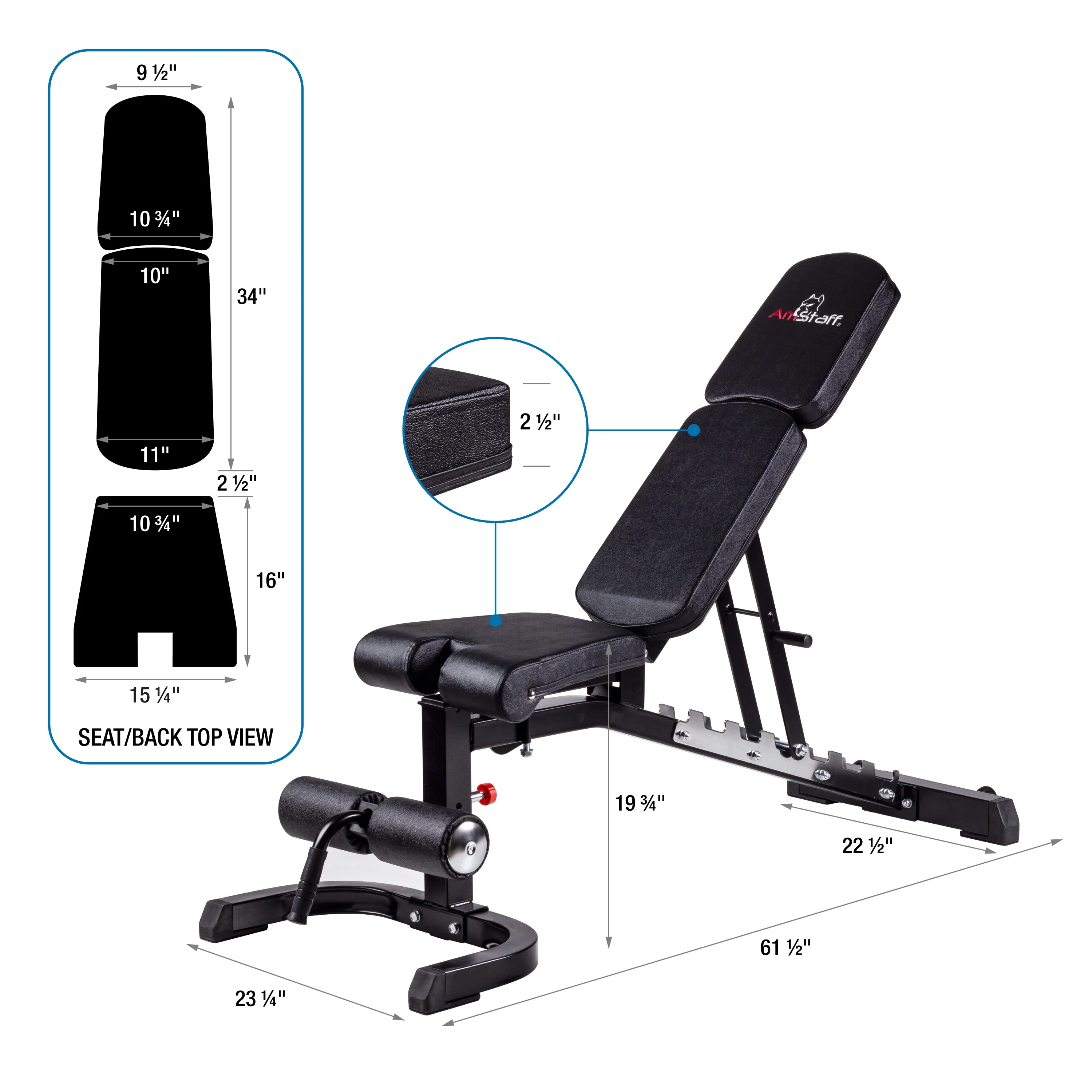 AmStaff Fitness TS009 Premium Multi-FID Bench - Black