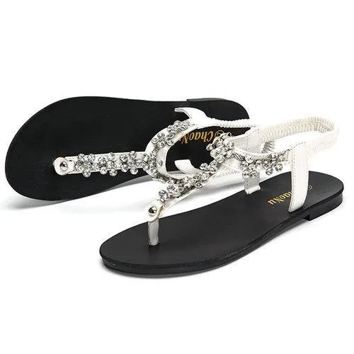 Beaded Clip Toe Crystal Flower Slip On Gladiator Sandals