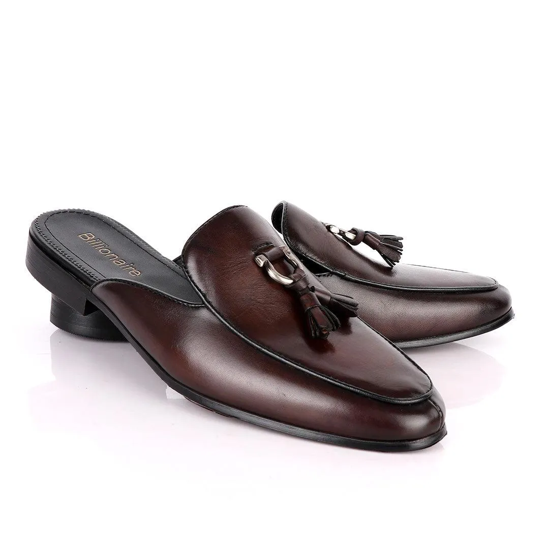 Billionaire Couture Tassel Plain Coffee Leather Shoe