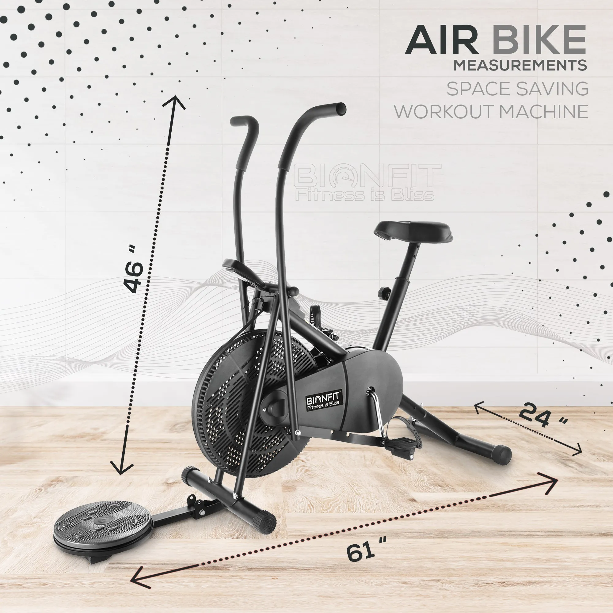 Bionfit ON03M Air Bike Indoor Exercise Cycle for Home with Moving Handle, Twister - 2 Year Warranty