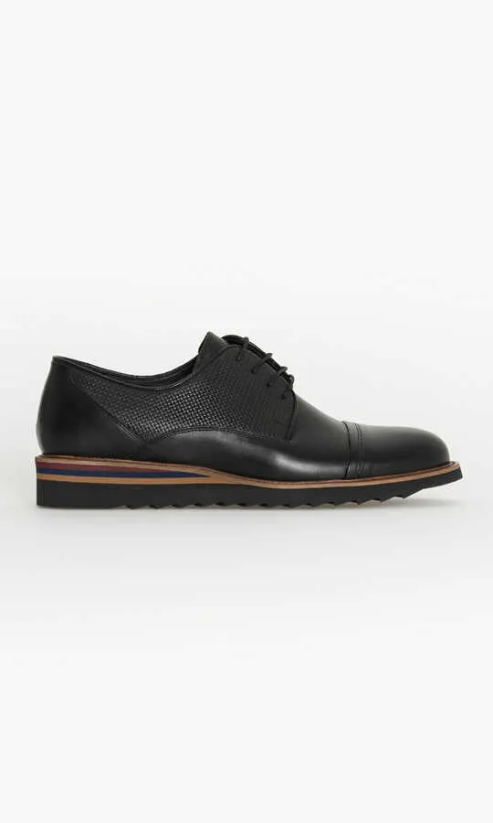 Black Casual Lace-Up Shoes in 100% Genuine Leather, Black