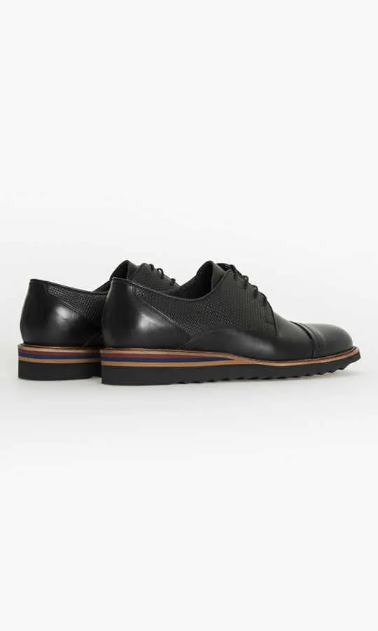 Black Casual Lace-Up Shoes in 100% Genuine Leather, Black