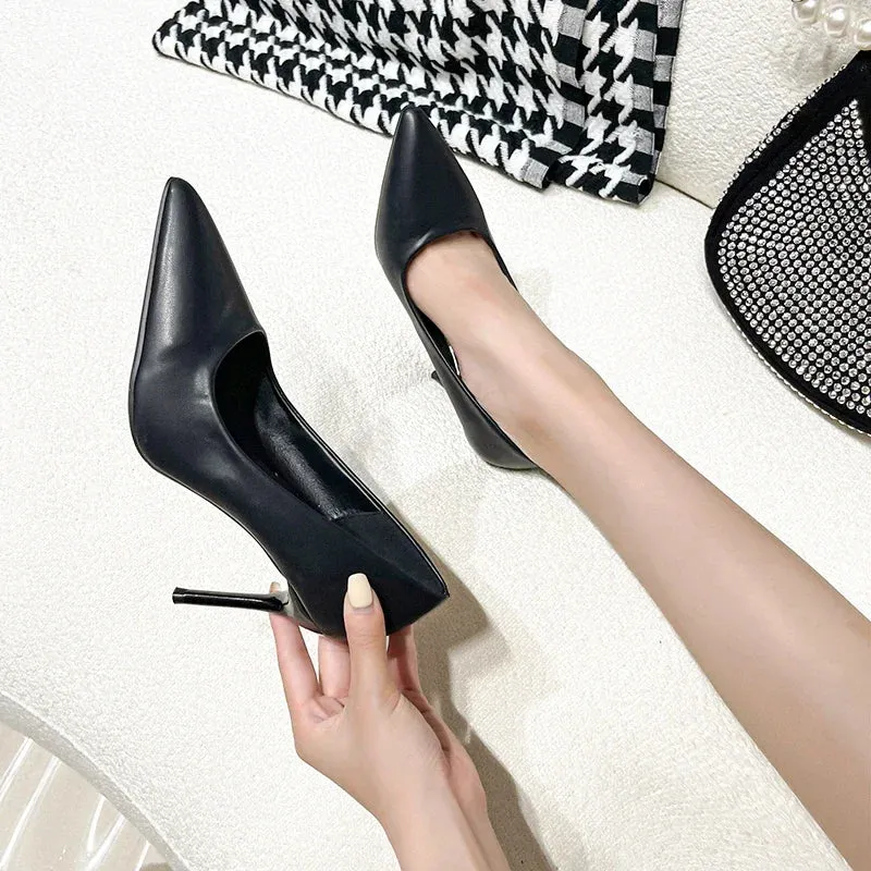 Black High Heels Stiletto Shallow Casual Shoes