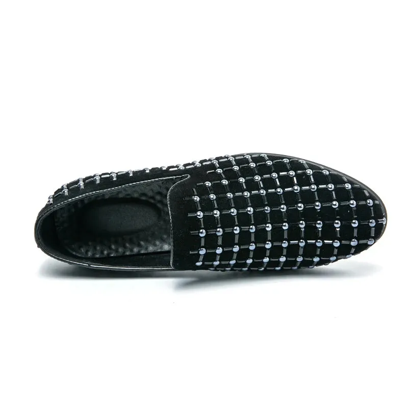 Black Rhinestone Plaid Suede Loafers