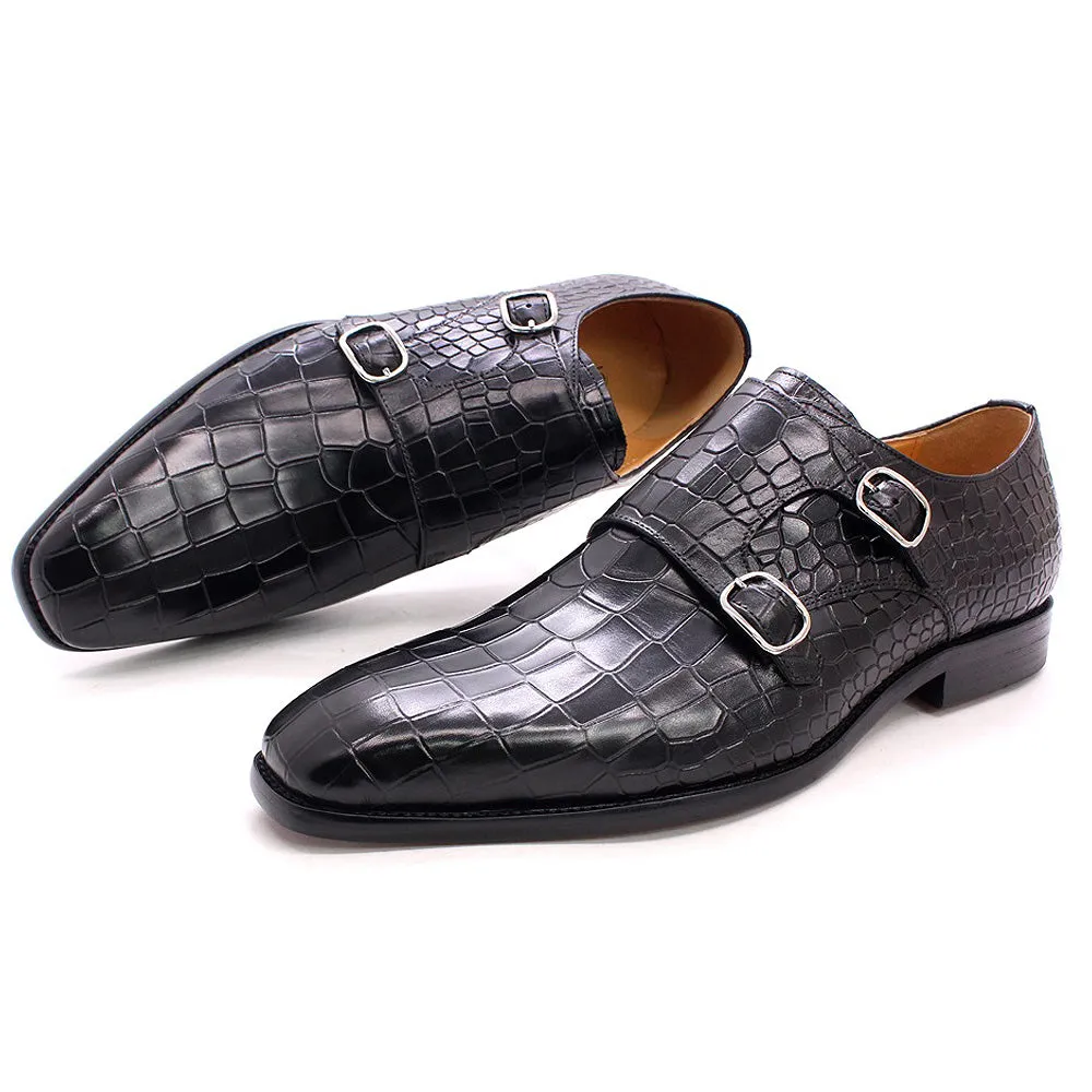 Blue Gradient Crocodile Pattern Monk Shoes