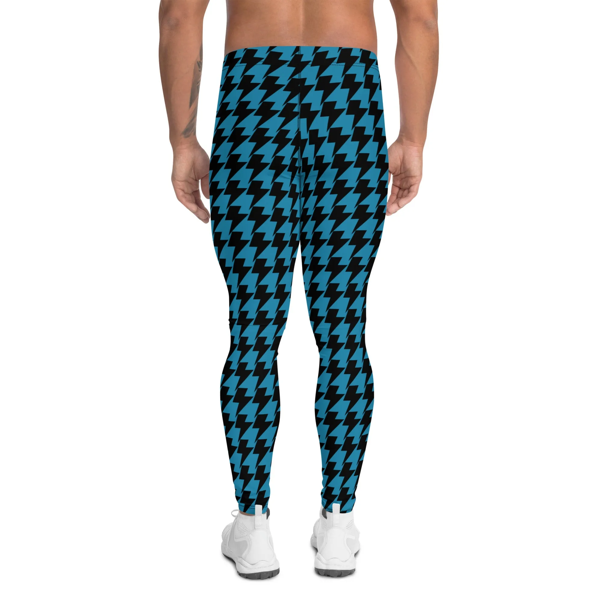 Blue Lightning Men's Leggings, Lightning Graphic Pattern Abstract Designer Running Compression Tights For Men - Made in USA/EU/MX