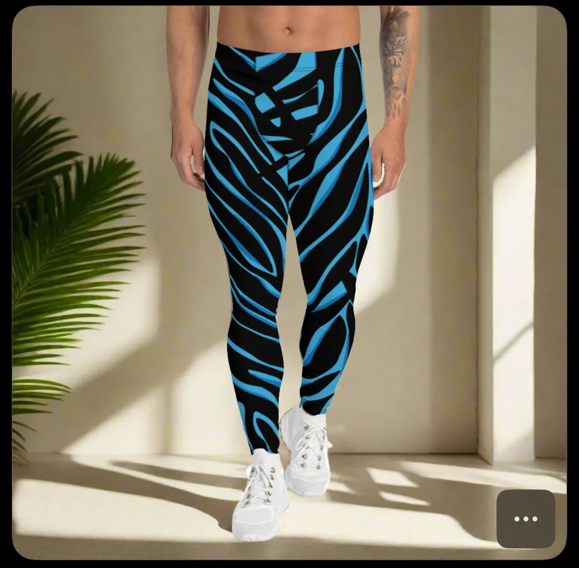 Blue Tiger Striped Men's Leggings, Blue Tiger Leggings, Blue Tiger Pants For Men - Made in USA/EU/MX