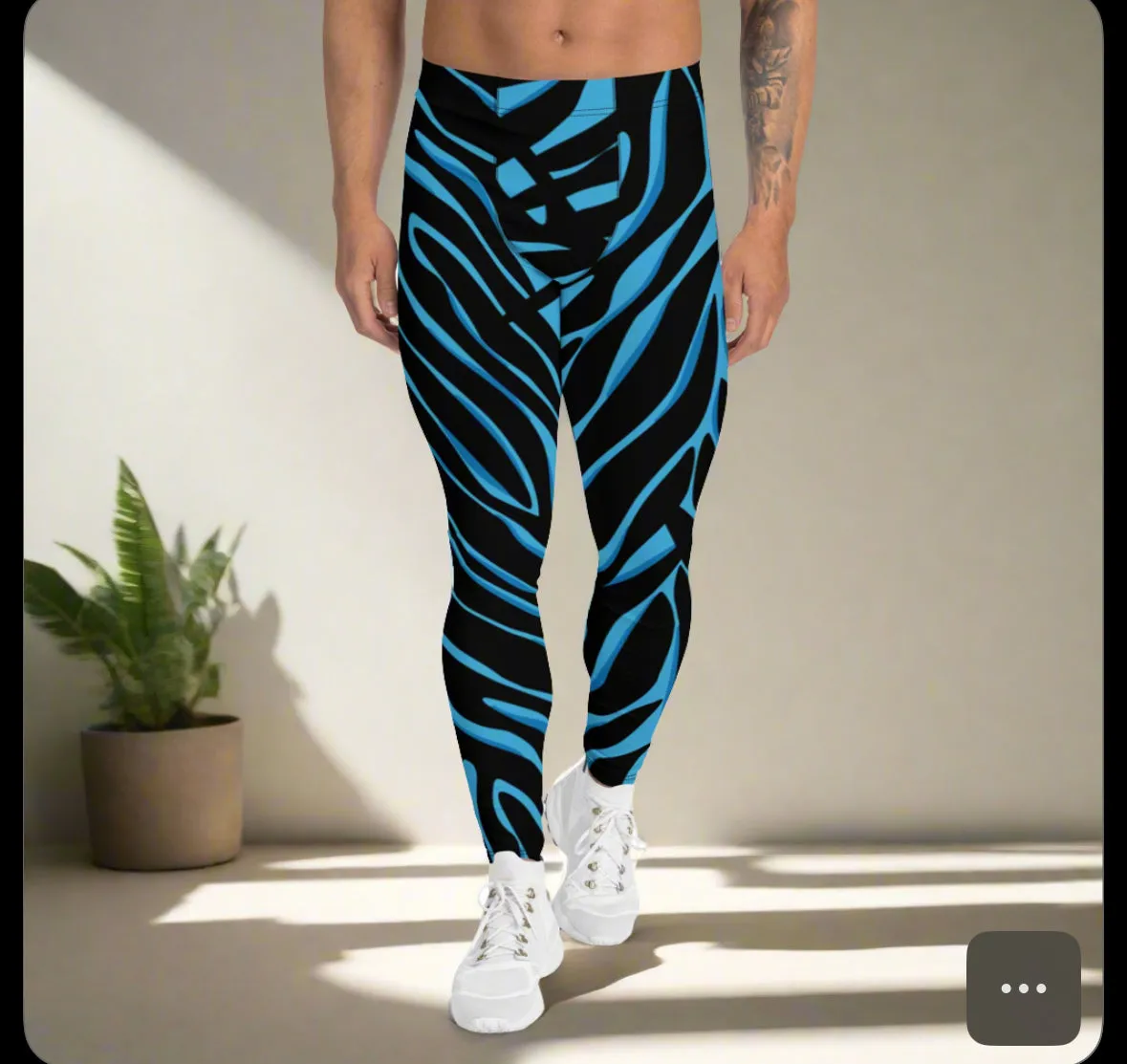 Blue Tiger Striped Men's Leggings, Blue Tiger Leggings, Blue Tiger Pants For Men - Made in USA/EU/MX