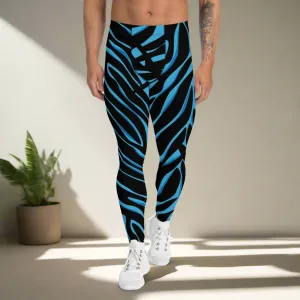 Blue Tiger Striped Men's Leggings, Blue Tiger Leggings, Blue Tiger Pants For Men - Made in USA/EU/MX