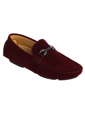 Boys Burgundy Velvet Horsebit Slip On Loafers 9 Toddler-8 Kids