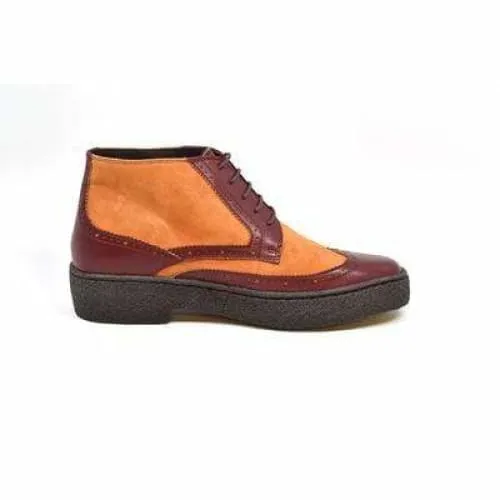 British Walkers Wingtip Men's Two Tone Burgundy and Rust Leather