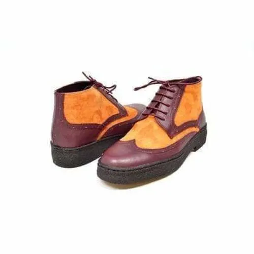 British Walkers Wingtip Men's Two Tone Burgundy and Rust Leather