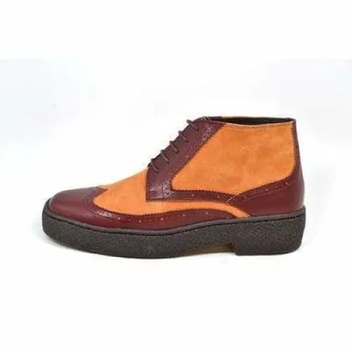 British Walkers Wingtip Men's Two Tone Burgundy and Rust Leather