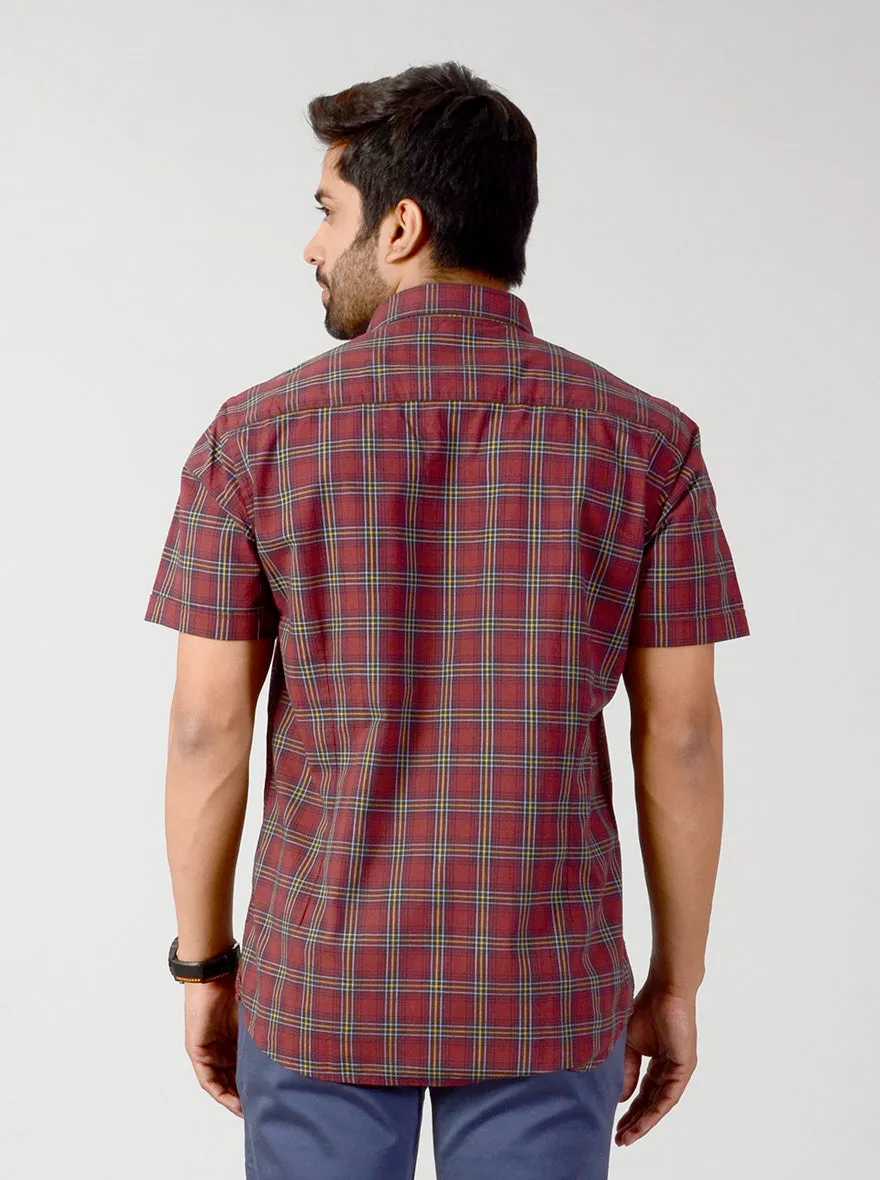 Burnt Brown Checked Slim Fit Casual Shirt | JadeBlue