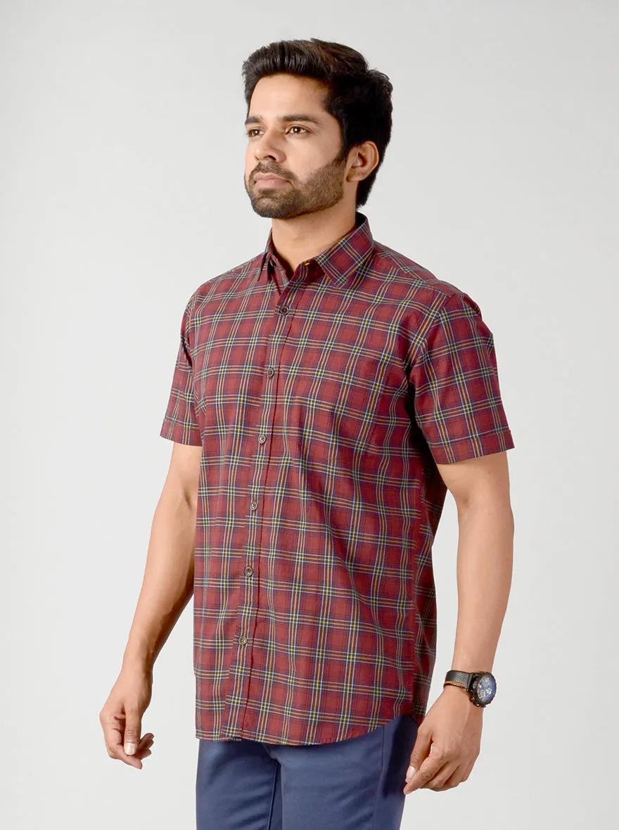 Burnt Brown Checked Slim Fit Casual Shirt | JadeBlue