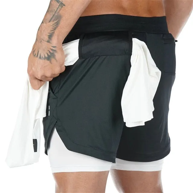 Camo Running Shorts Men 2 In 1 Double-deck Quick Dry