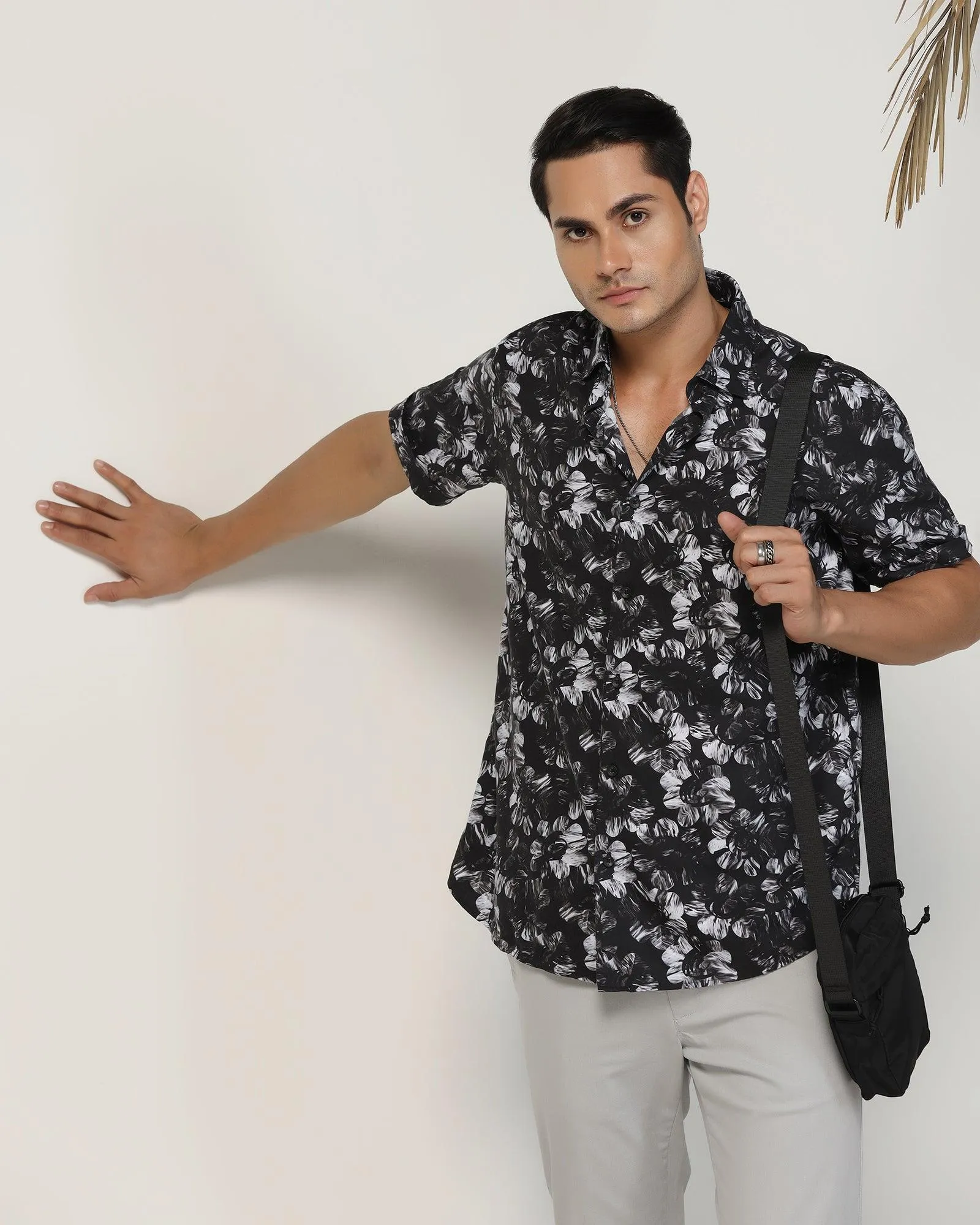 Casual Half Sleeve Black Printed Shirt - Emaar