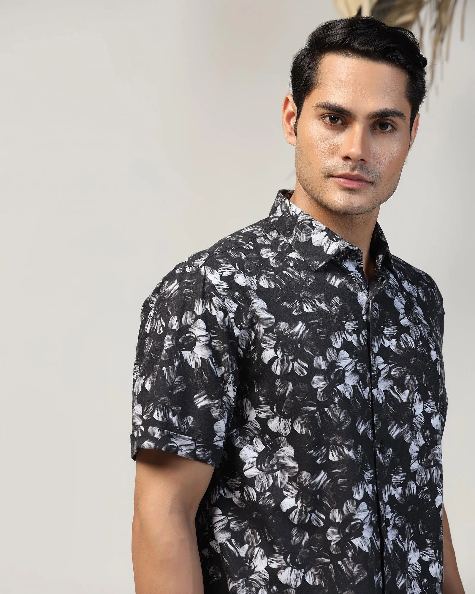 Casual Half Sleeve Black Printed Shirt - Emaar