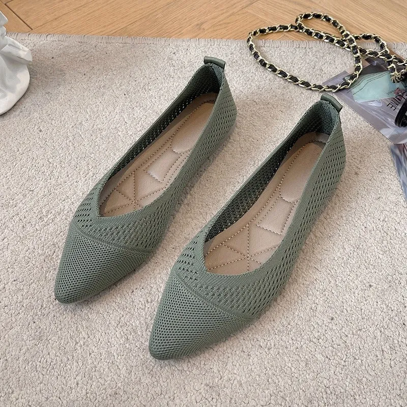 Casual Pointed Toe Slip-On Mesh Fabric Ballet Shoes