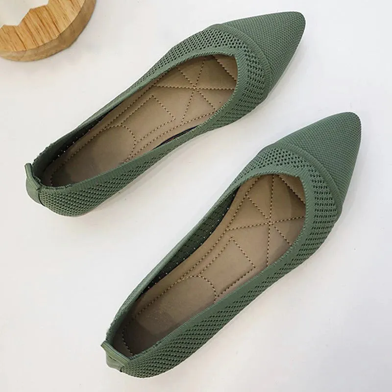 Casual Pointed Toe Slip-On Mesh Fabric Ballet Shoes