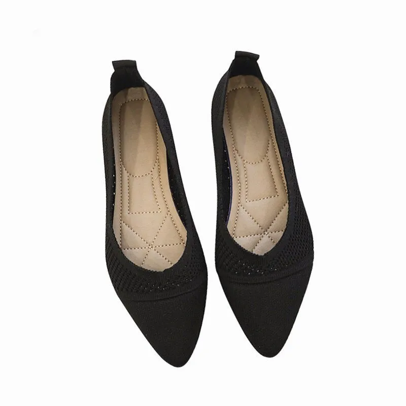 Casual Pointed Toe Slip-On Mesh Fabric Ballet Shoes