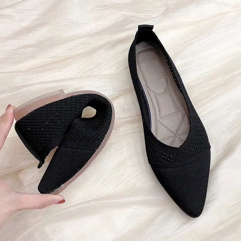 Casual Pointed Toe Slip-On Mesh Fabric Ballet Shoes