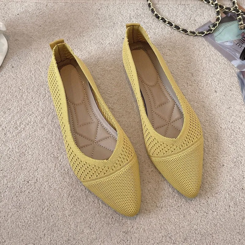 Casual Pointed Toe Slip-On Mesh Fabric Ballet Shoes