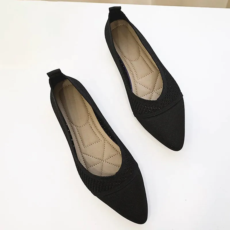 Casual Pointed Toe Slip-On Mesh Fabric Ballet Shoes