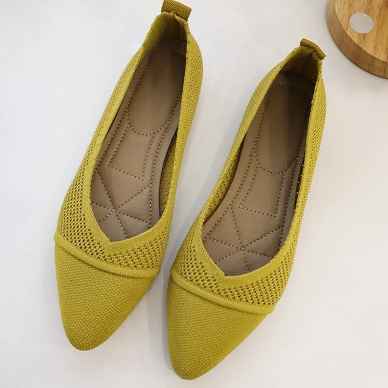 Casual Pointed Toe Slip-On Mesh Fabric Ballet Shoes