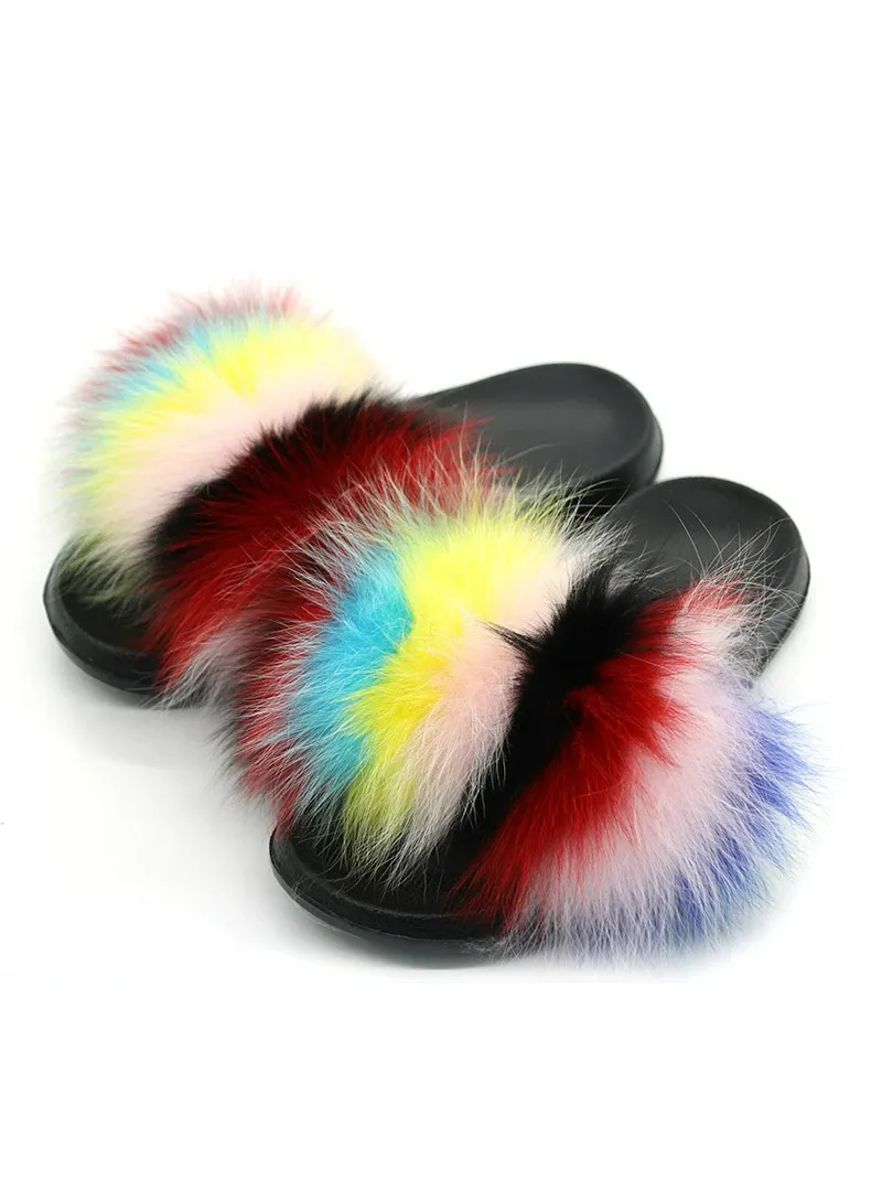 CASUAL RACCON FUR SANDALS FURRY FLUFFY PLUSH SHOES