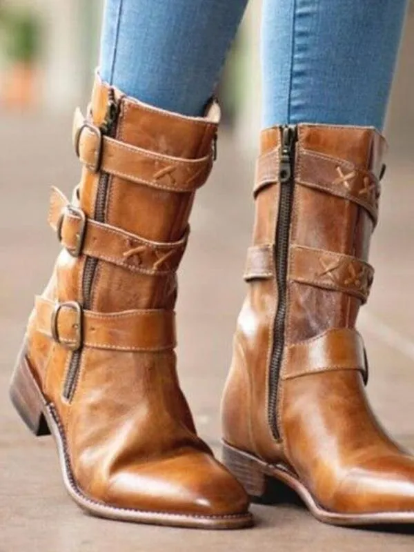 Casual Winter Low Square Heel Knight Mid Boots