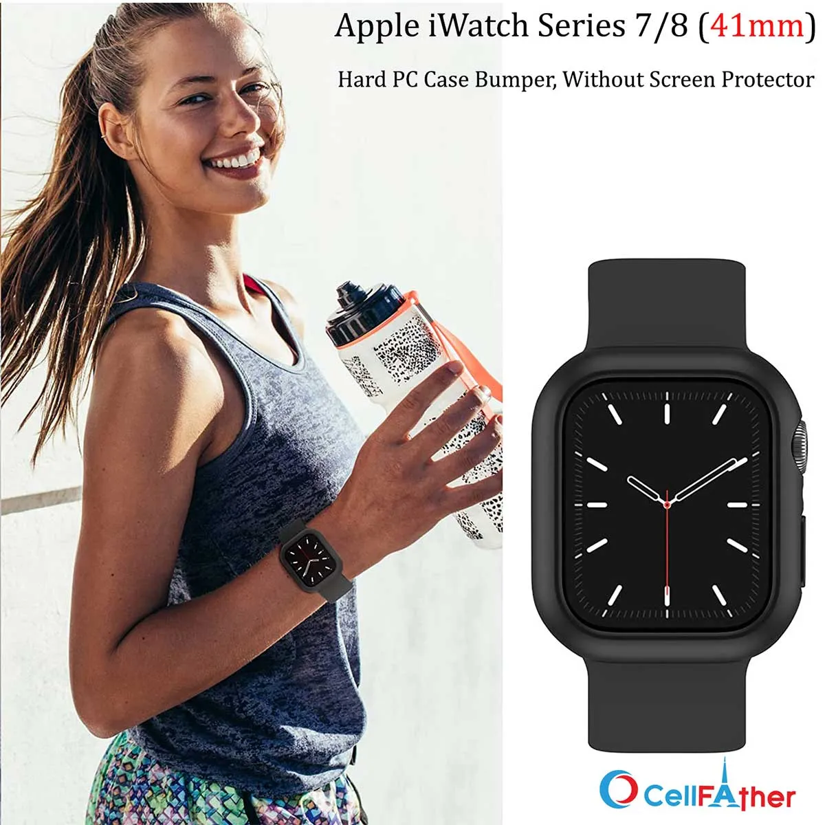 CellFAther Apple Watch Protective Case For series 7/8 (41mm)-Black