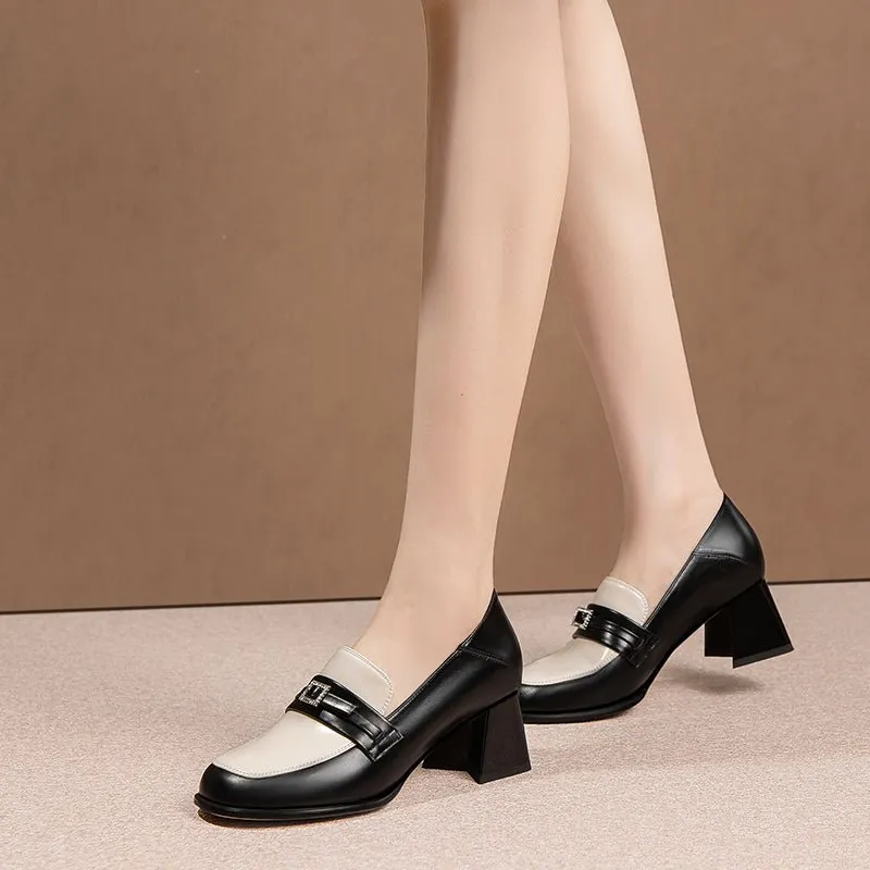 Chic Cow Leather Round Toe Slip-On Shoes