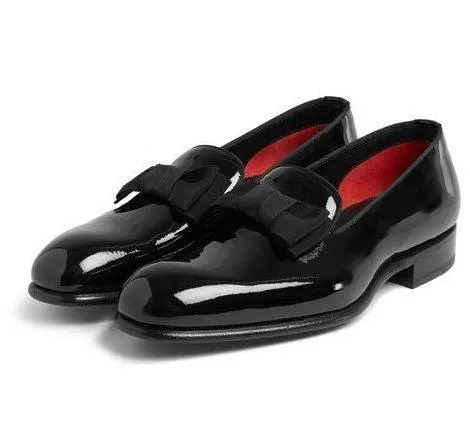 Christian Louboutin Men's Patent Black Loafers Bow-trimmed