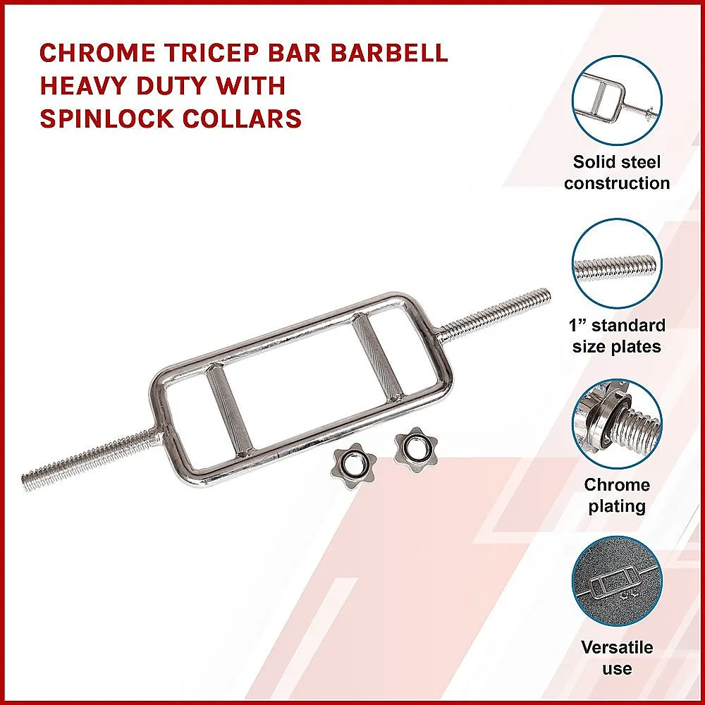 Chrome Tricep Bar Barbell Heavy Duty with Spinlock Collars