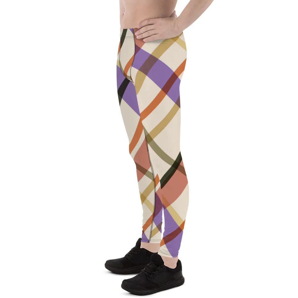 Colorful Plaid Print Men's Leggings, Designer Tartan Print Premium Quality Men's Tights-Made in USA/EU/MX