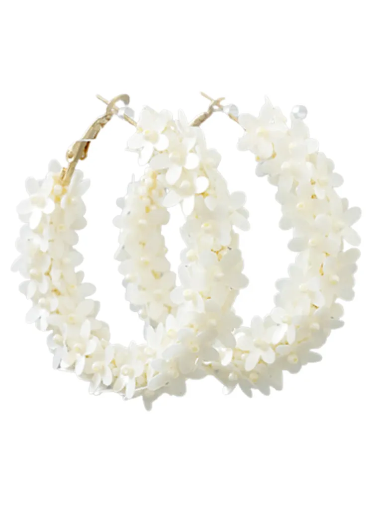 Daisy Flower Cluster Hoops-White