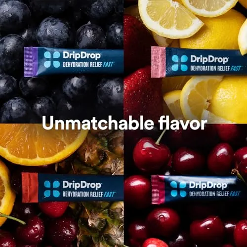 DripDrop Hydration Juicy Variety Grape Fruit Punch Strawberry Lemonade Cherry 32 Count