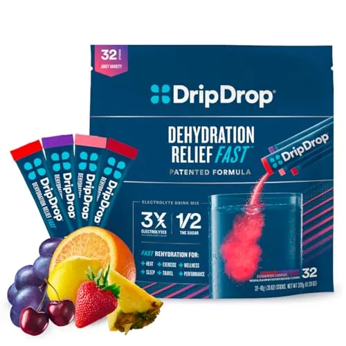 DripDrop Hydration Juicy Variety Grape Fruit Punch Strawberry Lemonade Cherry 32 Count