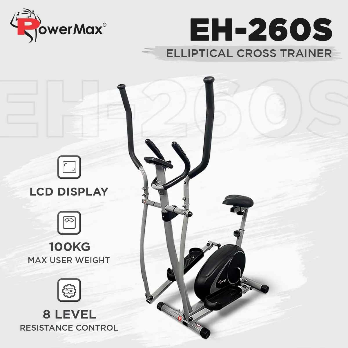 EH-260S Elliptical Cross Trainer for Home Gym Workout Machine[Adjustable Seat | LCD Display | Hand Pulse Sensor | Anti Slip Pedal & 8 Level Resistance | Flywheel: 5KG] for Cardio Training