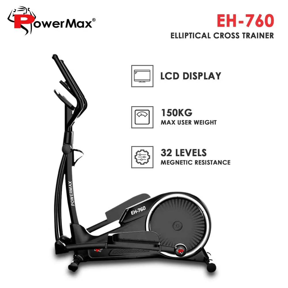 EH-760 Elliptical Cross Trainer with Water Bottle Cage | Preset Programs | Motorized Magnetic Brake System and LCD Display | Home Gym Workout Machine for Cardio Training | Black