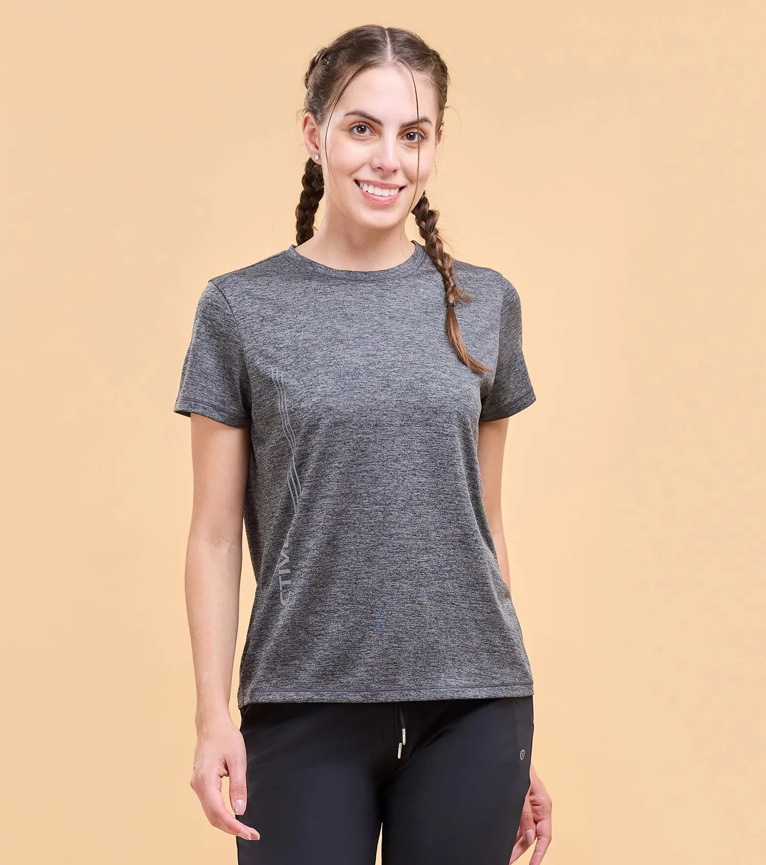 Enamor Womens Athleisure A309- Basic Workout Dry Fit Crew Neck Activewear Tee