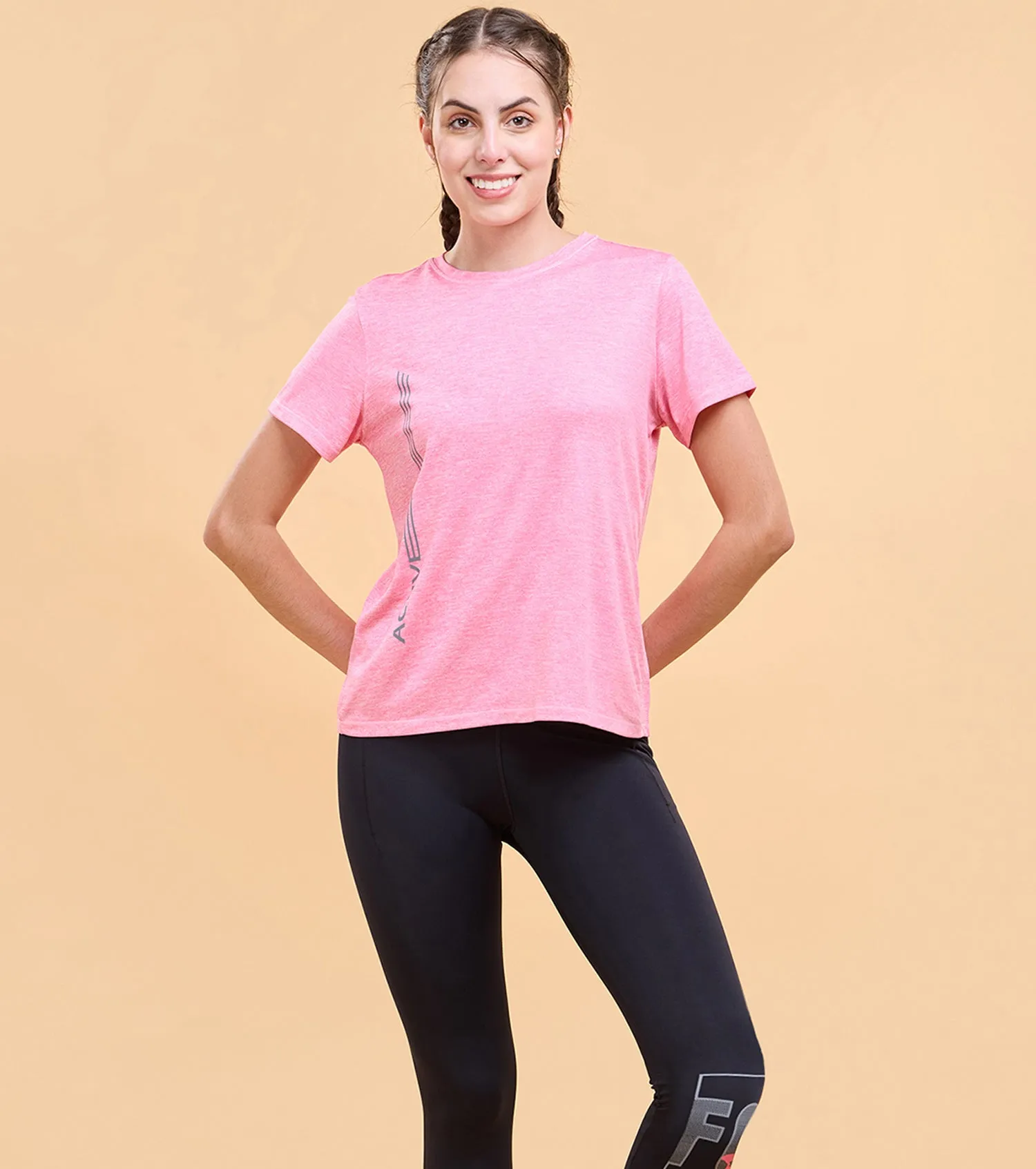 Enamor Womens Athleisure A309- Basic Workout Dry Fit Crew Neck Activewear Tee