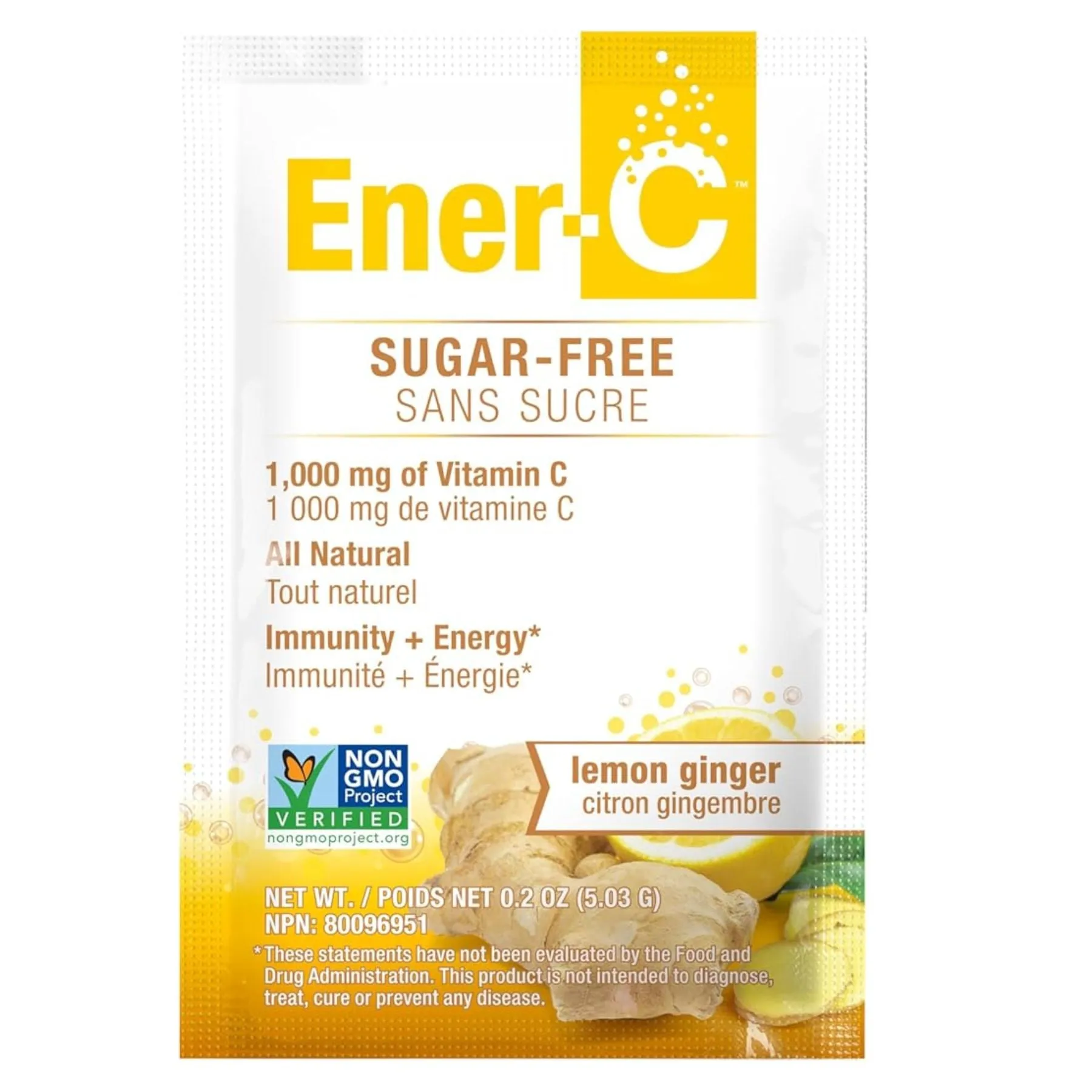 Ener-C Sugar Free Lemon Ginger Multivitamin Drink Mix - 1,000mg Vitamin C (Case of 30)