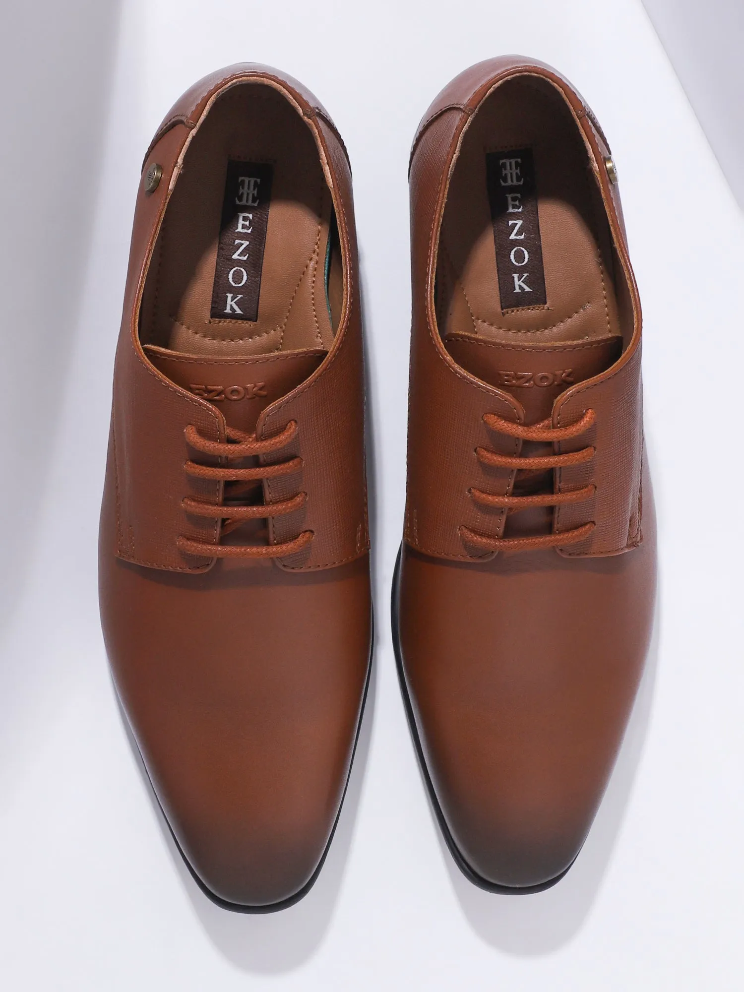 Ezok Men Tan Formal Leather Shoes