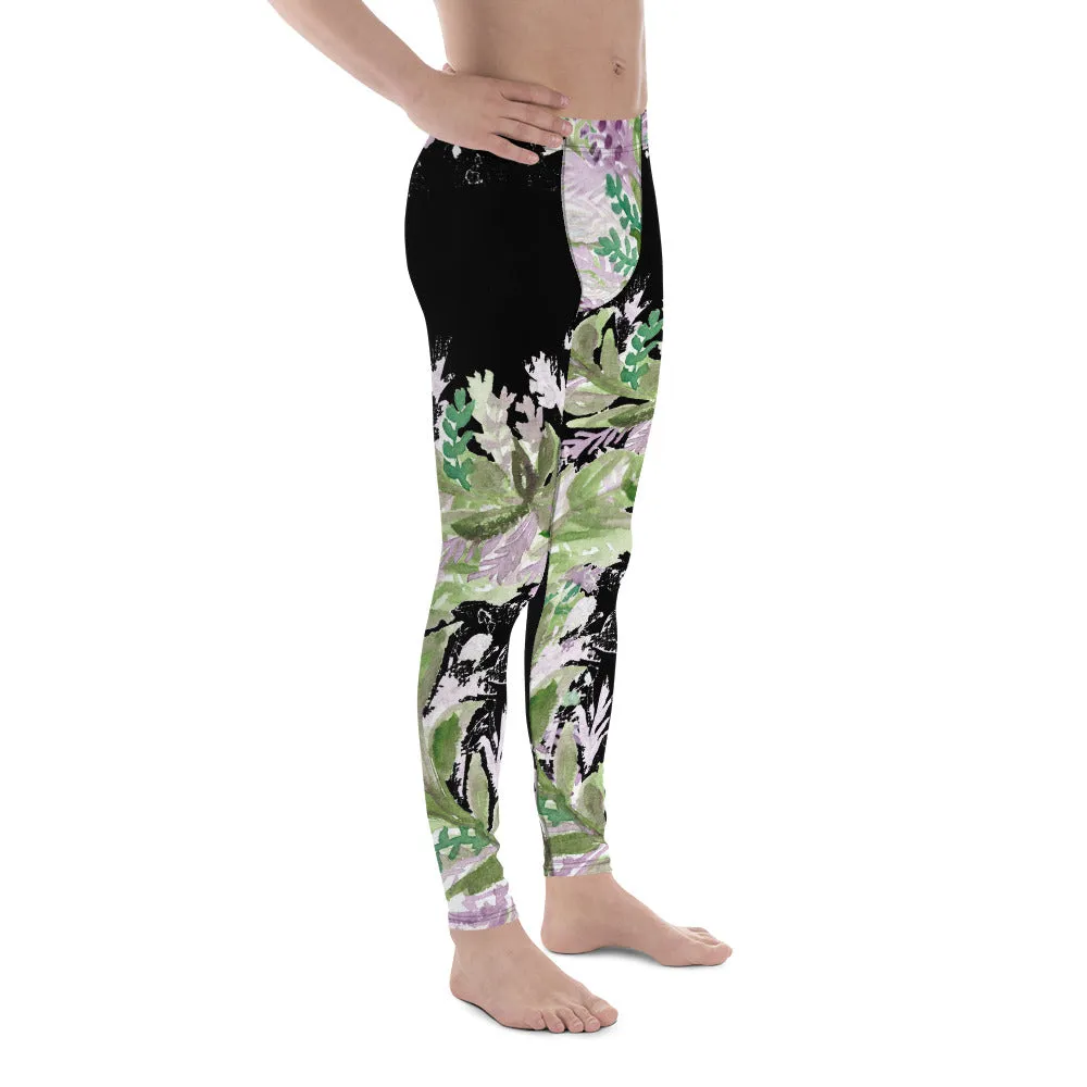 French Lavender Meggings, Floral Print Men's Leggings Run Tights Pants-Made in USA/EU